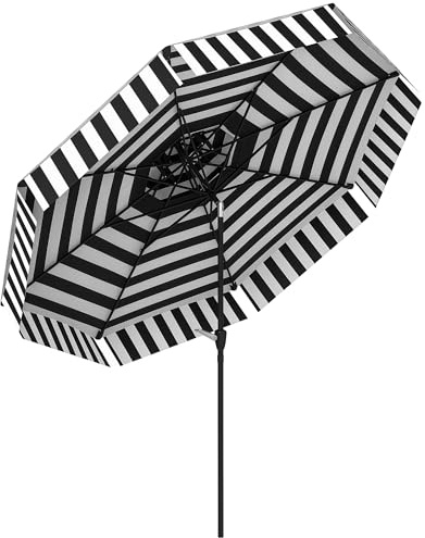 Outsunny Sombrilla Terraza Exterior Ø263 cm Sombrilla de Jardín con Ángulo Ajustable y Manivela Protección UV30+ Parasol para Patio Terraza Negro y Blanco