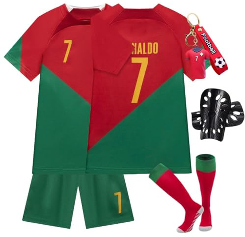 Generisch Maglia da calcio per bambini Maglia n. 7 Maglie da calcio Maglietta da calcio Pantaloncini Calzini e Parastinchi Set per Esterni per Ragazzo Completo, 20(4-5 Jahre)