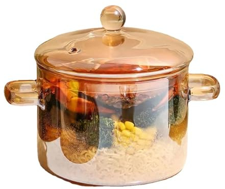 CVQWRJH Clear Glass Simmer Pot Glass Pots for Cooking Glass Saucepan Pot Simmer Pot for Stove Top Oven/Gas Safe for Soup Milk Porridge,Amber,2000ml