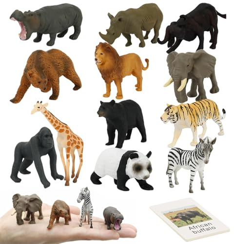 Juego de 24 Piezas Montessori de Animales, Juego Educativo de emparejamiento con Animales Salvajes simulados y Tarjetas en inglés, de emparejamiento para niños pequeños, Juguetes de aprendi