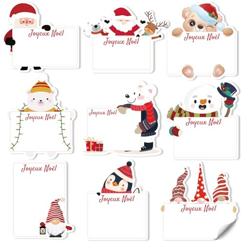GWHOLE 120 Pcs Etiquette Cadeau Noel Autocollante en Francais Joyeux Noel Auto-Adhésif pour Decoration Emballage Carte Enveloppe Cadeau