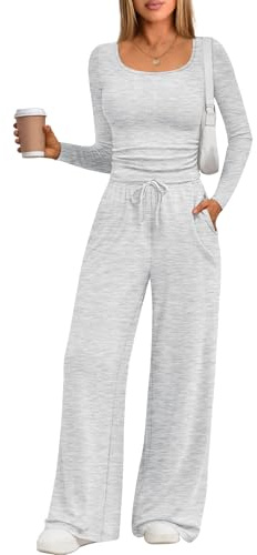 Trendy Queen 2 Two Piece Matching Lounge Set Womens 2025 Early Fall Outfits Fashion Must Have Y2K Comfy Airport Travel Quiet Luxury Clothes Wide Leg Pants Sweatsuit Sets Winter Clothing