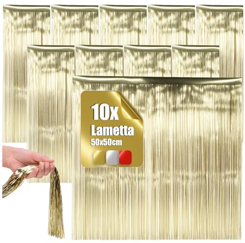 com-four® 10x Lametta – ghirlande Dorate per Natale – Addobbi per Albero di Natale – Tenda Lametta con Fili Lisci (Premium Color Oro - 10 Pezzi)
