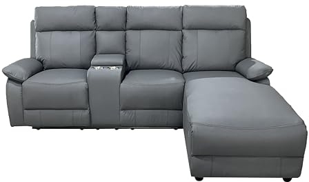 Icon Home Interiors L-Shaped Manual Recliner Sofa with Chaise Lounge Adjustable Headrests Cup Holders Anti Scrach Leather (Grey, Left Hand)