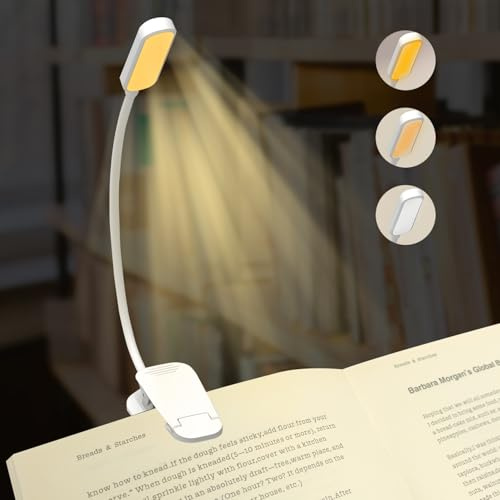 QUMOX Luz de lectura recargable con 20 LED para leer en la cama - Cuidado de los ojos, 3 temperaturas de color, 5 niveles de brillo, 5-50 horas de autonomía, ligera, con pinza