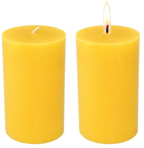 2 Pcs Pillar Beeswax Candle, Beeswax Dinner Candles Made of Pure Bees Wax, Each 40 Hours Long Burning, Non Toxic Candles for Home Decor, Perfect for Relaxation Candle Lover Gift (5 x 10 cm)