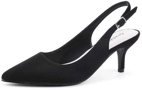 Greatonu Spitz Sandalen Slingback Kitten Absatz Pointed Toe Schwarz EU39