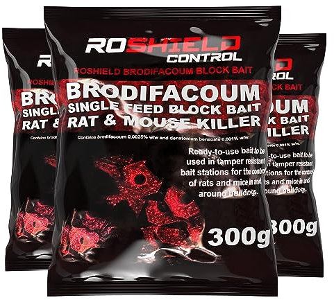 ROSHIELD Brodifacoum 900g (45x20) Maximum Strength Rat Poisoning, Mouse Poisoning, Single-Feed Fast Acting Rat & Mouse Killer, Rat Poison Block Bait Poison, Indoor/Outdoor Bait Station Refill Packs