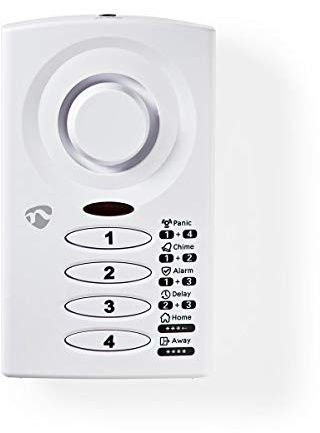 Nedis fönsterlarm, 3 lägen med klockspel, inbrott och panikinställningar, justerbar ingång/utgångsfördröjning, 4-siffrigt knappsats, batteri eller AC/DC-driven