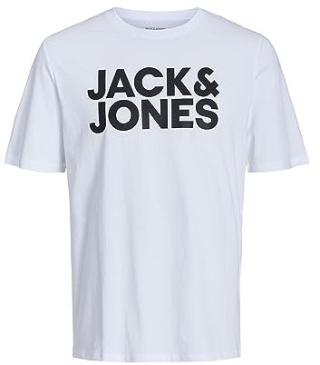 Jack & Jones Mens JJECORP Logo Tee SS O-Neck NOOS T-Shirt, White/Fit:Slim/Large Print/Black, L