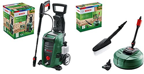 Bosch High Pressure Washer UniversalAquatak 135 & Bosch F016800611 Pressure Washer Home and Car Cleaning Kit (with patio Cleaner, wash Brush and 90 degree nozzle, in Carton Packaging)