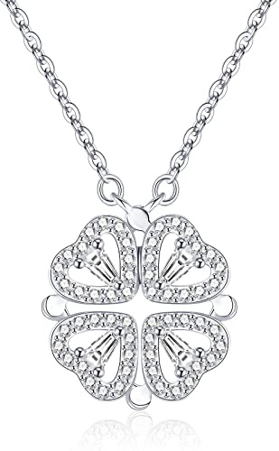 Jrêveinfini Trebol 4 Hojas Collar Colgante Mujer Plata de Ley 925, Colgante Collar de la Suerte, Original Regalo Cumpleaños Mujer Niña, Personalizado Mama Regalo Dia de La Madre