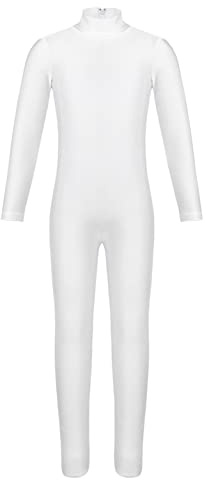 Aislor Combinaison Manche Longue Enfant Garcon Fille Survêtements Combinaison Gymnastique Sports Fitness Pyjama Printemps Automne Fermeture à Glissière Blanc 13-14 ans