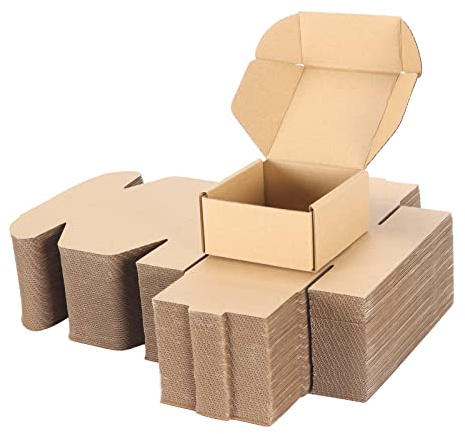 PHAREGE 4x4x2 inch Shipping Boxes Bulk 50 Pack Brown, Tab Lock Tuck Top Mailer Boxes for Packaging Small Business, Small Cardboard Gift Boxes for Wrapping Mailing Present