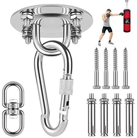 flintronic Edelstahl Deckenhaken bis 400kg, 360° Boxsack Halterung, Hängematten Befestigung, Schaukelhaken, Deckenhalterung Outdoor & Indoor, Schwerlasthaken Aufhängung, Aufhängung Haken für Yoga, Gym