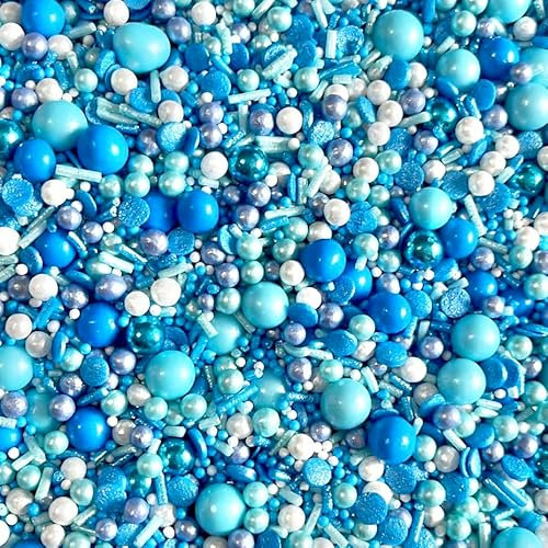 Blue dark blue navy white bluey turquoise Sprinkles for cupcake cookies cake toppers pearls chocolate balls 100s and 1000s birthday decoration topper sprinkle mix blend fathers day boy BIG BLUE
