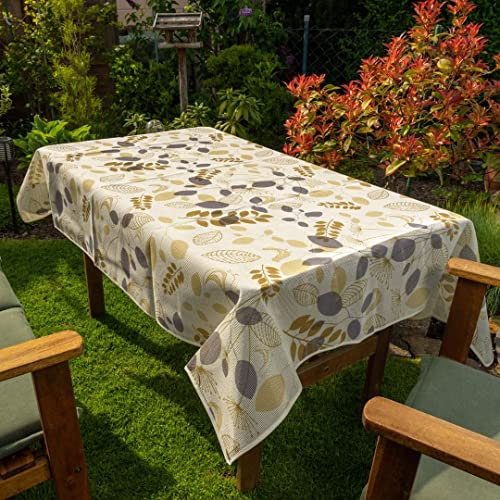 laro Gartentischdecke Wetterfest rutschfest Eckig, Muster:Blätter Beige, Größe:110x140 Premium