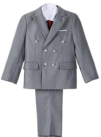 Lito Angels Smoking Grigio Completo Elegante per Ragazzo, Set 5 Pezzi (Giacca, Gilet, Camicia, Cravatta e Pantaloni) Taglia 9-10 Anni (Etichetta in Tessuto 58)