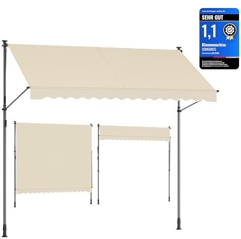 SONGMICS Toldo Manual, Toldo Retráctil para Balcón, Regulable en Altura con Manivela para Balcón, Jardín, Patio, 300 x 120 cm, Beige GSA302M01