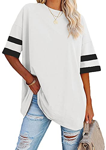 Ebifin Dam oversize t-shirt rund hals kortärmade toppar casual lös basic sommar t-shirts skjortor blus.