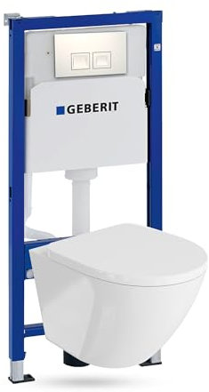 Lavita Duofix Basic Vorwandelement + Wand Tiefspül WC Sofi Weiß Spülrandlos + WC Sitz mit Absenkautomatik+ Bedienplatte Delta 25 Weißer Knopf Komplettset Unterputz Spülkasten Toilette Komplett Sett WC