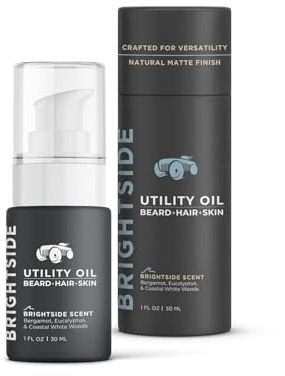 BRIGHTSIDE Utility Oil - Beard + Hair + Skin - Natural Finish - Hydration for Hair & Beard - Fast Absorption - Non-Greasy - For All Hair Types - Tattoo-Friendly - Premium Hair Styling Product (1oz)