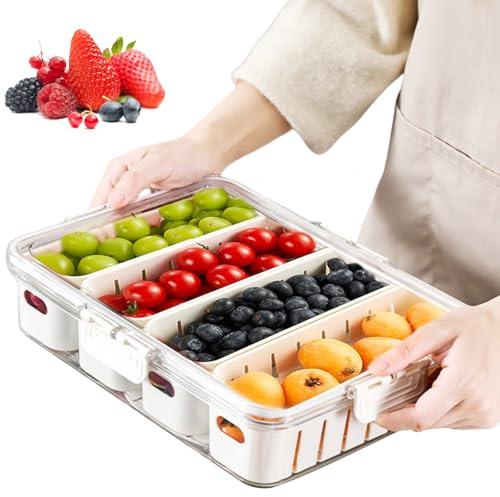 HOSPAOP Boîte à goûter avec compartiments, assiette à collation avec couvercle, en plastique, anti-fuite, grand plateau à collation, organisateur pour bonbons, légumes, biscuits, noix, desserts