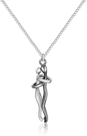 Yifnny Couple Hug Necklace, Pendentif Love Hug en acier inoxydable pour les femmes Bijoux de couple pour elle et lui Collier de promesse Cadeaux d'anniversaire pour les femmes (Noir-Argent A)