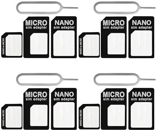 WOLMIK Adaptador de tarjeta Nano SIM 4 en 1, juego de 4 adaptadores de tarjeta SIM, adaptador de tarjeta SIM con pin eyector SIM, compatible con teléfono móvil