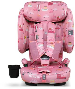 Cosatto On The Go, Foldable Car Seat, 15 Months – 12 Years, 76-150cm, Portable ISOFIX Travel Car Seat, Ultra-Compact & Lightweight, Side Impact Protection & Travel Bag (Itchy Feet Rosy)