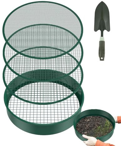 Setaccio da giardino - Setaccio da pavimento in acciaio inox da 30 cm, 4 maglie filtro e pala compostaggio, filtrazione e suolo in serre e terreni agricoli