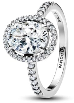 PANDORA Timeless 193777C01-58 Couronne de Rayons Ovale Scintillante Bague en Argent Sterling avec Oxyde de Zirconium Taille 58, Argent Sterling, Zircone cubique