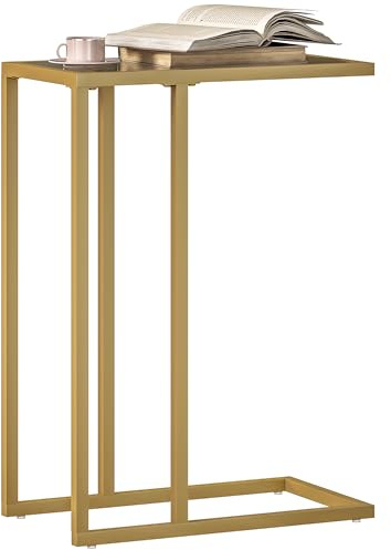 HOMCOM C-Shaped Side Table, Modern Slim End Table with Tempered Glass Tabletop, Steel Frame for Small Space, Living Room, Bedroom, Gold Tone