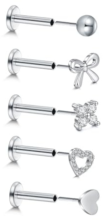 QSKISS 20 g söt tragus piercing platt baksida örhängen knopp 6 mm trådlös näsa stud ragus labret brosk läpp Medusa snäcka kroppspiercing smycken allergivänliga för kvinnor män