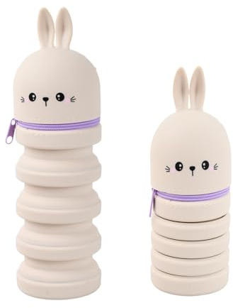2 in 1 Astuccio Scuola, Retrattile, Astuccio Silicone con Cerniera, Verticale, Forma di Animale 3D, Portapenne da Scrivania, per Ragazze e Ragazzi Pastelli Pennarelli, H 20 cm, Fino a 15 Penne (B)