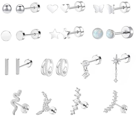 Lot de 20 Piercing Titane Oreille,Boucle Oreille Titane