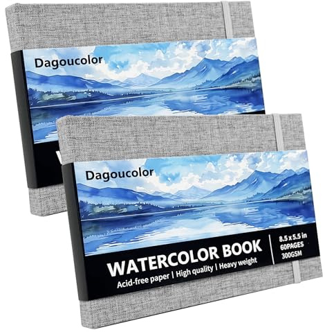 DagouColor Acquerello Sketchbook Libro, 5.5x8.5, 2 Pack, 30 Fogli, 300GSM Carta Colore Acquatico Pressata Freddo, Copertina Tessuto Libro per Artisti Principianti Adulti, Pittura, Disegno