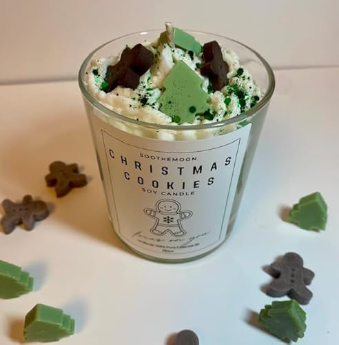 Christmas Cookies Candle, Duftkerze im Glas Weihnachten, Sojawachs Aromatherapie Kerze für Raumduft, Weihnachtskerze als Dessertkerze Deko, Advent, Weihnachten, Geburtstag, Herbstdeko, 220 g