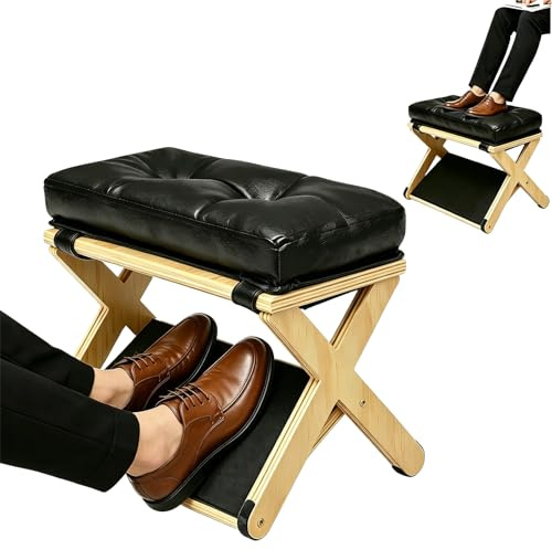 Reposapiés para escritorio, 2 en 1, reposapiés de madera, reposapiés antideslizante con almohadilla suave extraíble, reposapiés para oficina, hogar, dormitorio