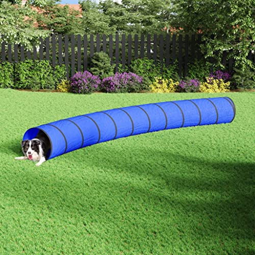 Kaloriko Hundtunnel blå Ø 55 x 500 cm polyester med bärväska och markpinnar, vikbar lektunnel för hundar, små djur, inomhus utomhus, stabilt, vattentätt material, lektält, kryptunnel