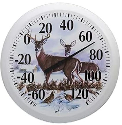 Springfield Indoor Outdoor Thermometer, Wireless Outdoor Thermometer with Large Numbers for Patio, Pool, and Indoor Areas, 13.25-Inch, Winter Deer
