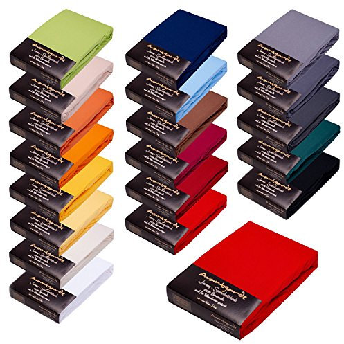 AVANTGARDE SPANNBETTLAKEN - 90x200-100x220 cm - hoher Steg f. Boxspringbett & Wasserbett geeignet - 100% Jersey Baumwolle Spannbetttuch - Gute ca. 165g/m² (10 Rot, 90 x 200 cm - 100 x 220 cm)