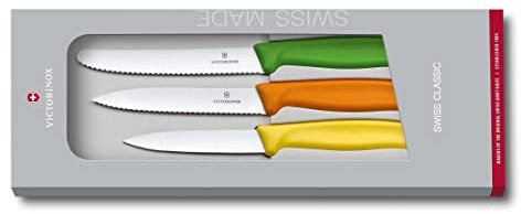 Victorinox Swiss Classic, Set of Paring Knives, Set of 3, Straight Edge, Extra Sharp, Robust Plastic Handle, Stainless Steel Blade, Multicolored