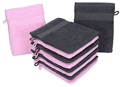 Betz Waschhandschuhe Palermo 10 Stück 16x21 cm – 100% Baumwolle 360g/m² – Weiche Frottee Waschlappen – Pflegeleicht & saugstark – Farbe Anthrazit/Rosé