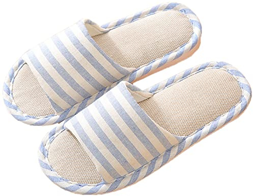 AioTio Femmes Et Hommes Confortables Pantoufles De Lin De Coton Occasionnels Utilisation à l'intérieur(38/39 EU,Bleu Clair)