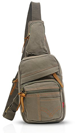 FANDARE Sling Bag Sac Bandoulière Ecole Voyages Messenger Chest Bag Sacs à Dos Travers Sac de Poitrine Hommes Femmes Toile, Armée Verte, L, Sac à Dos Loisir
