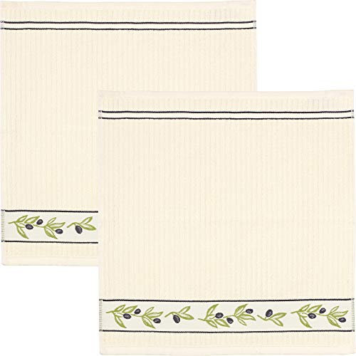 Kracht Frottier-Geschirrtuch Olivenzweige 2er-Pack Baumwolle Olivenzweige Größe 50x50 cm