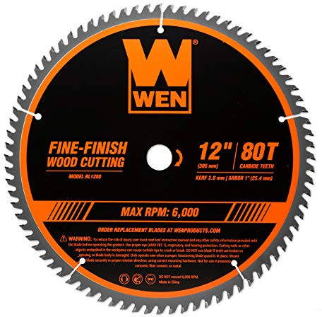 WEN BL1280 12-Inch 80-Tooth Fine-Finish Professional Woodworking Saw Blade for Miter Saws and Table Saws