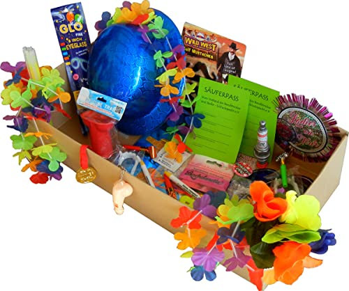 Festefestefeiern JGA Bauchladen mit Füllung Inhalt 60 Artikel Junggesellenabschied Bauchladenfüllung BL 1