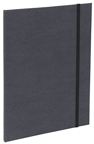 BIGSO PAULINA A4 Mappe mit Gummiband – Aktenmappe aus Faserplatte und Papier in Leinenoptik – Sammelmappe für Dokumente, Akten, Unterlagen usw. – schwarz